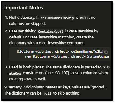 XFDataTable constructor